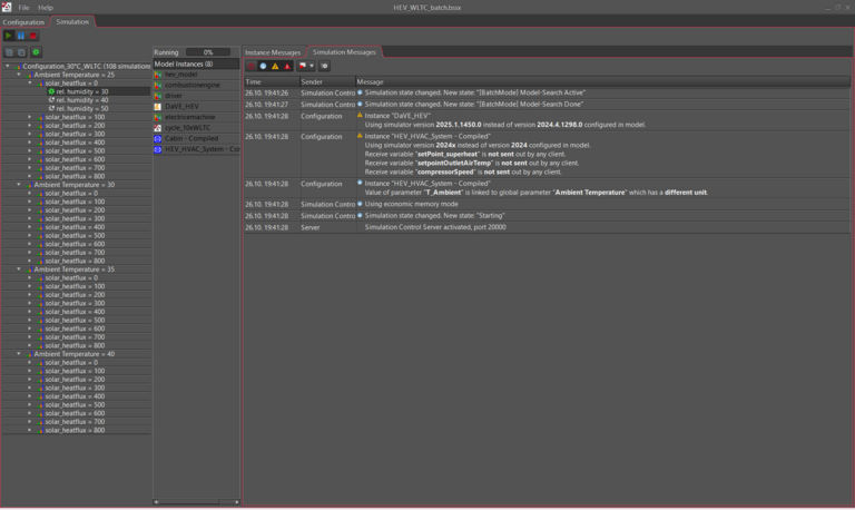TISC Batch Center Übersicht TISC Batch Center zeigt parametrisierte Modelle, Simulations-Logs und Instanzenübersicht.