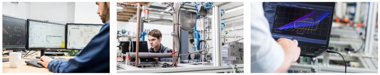 Kollage Kollage aus drei beispielhaften Bildern aus den Bereichen Simulation, Messung und Monitoring bei denen Abläufe automatisiert werden können.