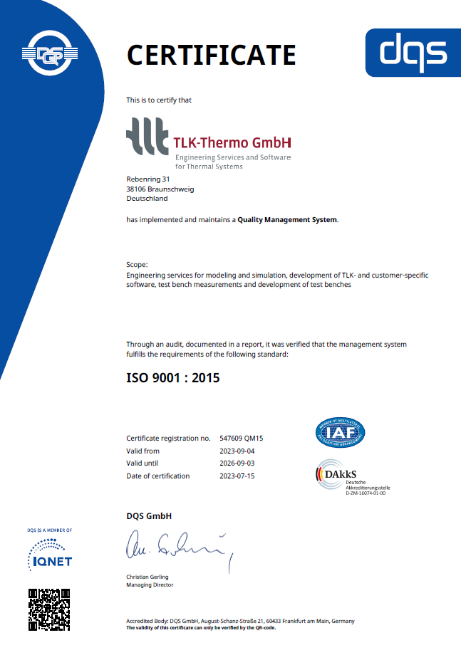ISO 9001:2015 Certificate for TLK-Thermo